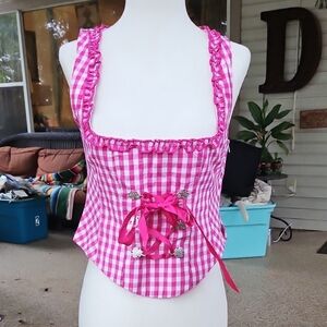 Vintage Janina Size 34 Raspberry Pink White Gingham Silver Buckle Lace-up Corset